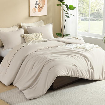 Litanika Comforters Tannish Grey Queen Size, 3 Pieces Lightweight Solid Bedding Set & Collections, All Season Fluffy Bed Set (90x90In Comforter & 2 Pillowcases)