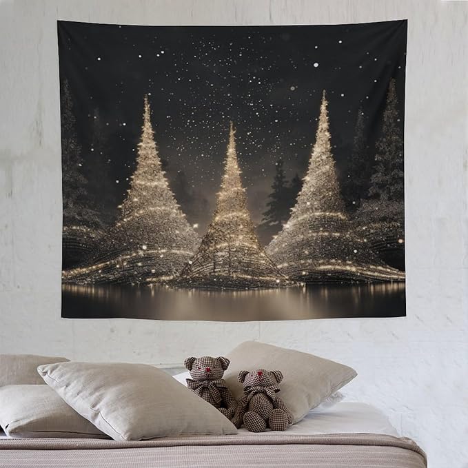 MaSiledy Tapestry Silver Lighted Christmas Trees Tapestries for Bedroom Christmas Holiday Tapastry's Wall Hanging Wall Hanging Decor Home Decoration for Bedroom Living Room Dorm Landscape 50"x60"