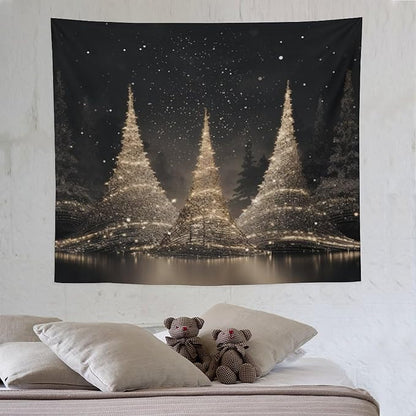 MaSiledy Tapestry Silver Lighted Christmas Trees Tapestries for Bedroom Christmas Holiday Tapastry's Wall Hanging Wall Hanging Decor Home Decoration for Bedroom Living Room Dorm Landscape 50"x60"