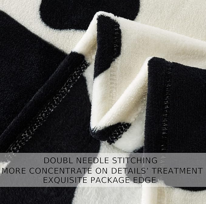 Flannel Fleece Cow Print Blanket Queen Size - Premium Anti-Static Super Soft Cozy Plush, Lightweight Microfiber Winter Warm Throw Blanket for Couch Sofa Bed 90" x 90"(Black Cow Queen)
