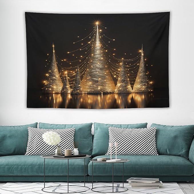 MaSiledy Tapastry's Wall Hanging Silver Lighted Christmas Trees Tapestry Merry Christmas Winter Xmas Tapestry Aesthetic Wall Art Home Decoration 60"x90" Xmas Wall Hanging Polyester Tapestries