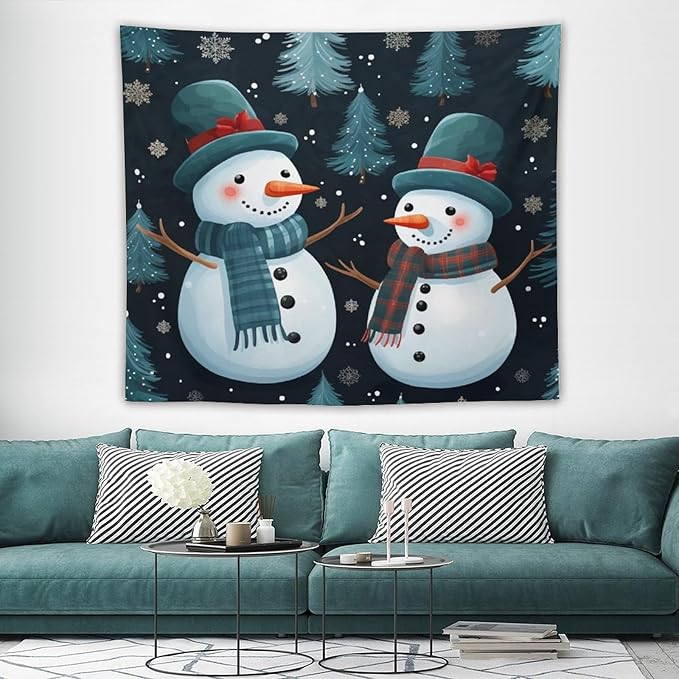 MaSiledy Tapestry Wall Hanging Snowman Couple Tapestry Christmas Snowman Wall Hanging Wall Tapestry Aesthetic Wall Art for Home Decor 50"x60" Holiday Scene Banner for Winter Christmas Party
