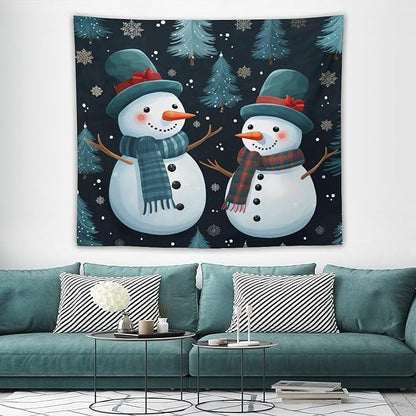 MaSiledy Tapestry Wall Hanging Snowman Couple Tapestry Christmas Snowman Wall Hanging Wall Tapestry Aesthetic Wall Art for Home Decor 50"x60" Holiday Scene Banner for Winter Christmas Party