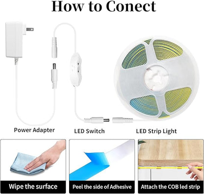 iNextStation COB LED Strip Light Warm White 3000K 32.8FT 10M DC24V CRI 93+ Dimmable Flexible LED Tape Lights for Bedroom, Kitchen, TV Backlight, Cupboard, Wardrobe, Home Lighting Decor