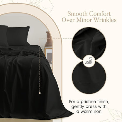 Egyptian Cotton Sheets Split King Size Sheet Set, 800 Thread Count Sateen Weave Hotel Collection Split King Sheet Deep Pockets, Cotton Bed Sheets Fits up to 17" – Black
