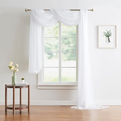 Warm Home Designs 30 Feet Long Sheer White Window Scarf. These XXL Length Valance Scarves 54 X 360 Inches in Size. Great as Bed Canopy or Wedding Arch Draping Fabric. AM White 360"
