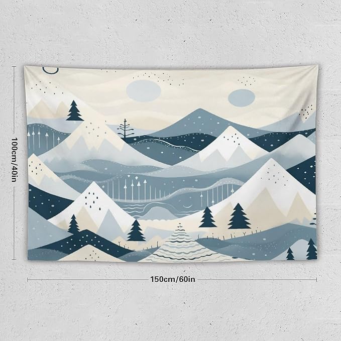 Tapestry As Wall Art Snow Mountain Scandinavian Winter Tapestry Xmas Rustic Winter Holiday Wall Art Tapestry for Bedroom Aesthetic Wall Hanging decor for Bedroom 40"x60" Christmas Family Party