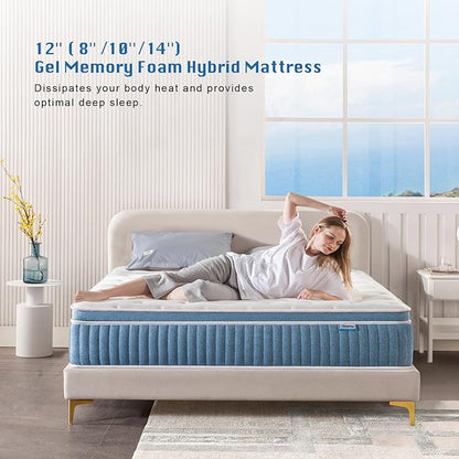 Rimensy Queen Mattress, 12 Inch Hybrid Mattress in a Box, Gel Memory Foam Mattress, Individually Wrapped Pocket Coils, Quality Comfort and Adaptive Support - Breathable, 60"*80"*12"