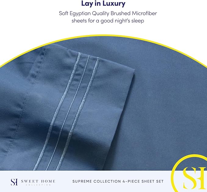 California King Sheet Sets - Breathable Luxury Sheets with Full Elastic & Secure Corner Straps Built In - 1800 Supreme Collection Deep Pocket Bedding, Sheet Set, EXTRA DEEP pocket - Cal King, Denim