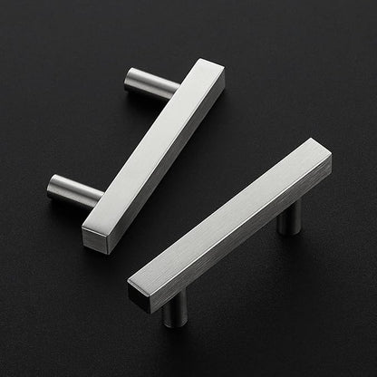Ravinte Brushed Nickel Cabinet Handles 25 Pack 2-1/2 inch Satin Nickel Square Cabinet Pulls Silver Hardware for Kitchen Cabinets 4 inch Overall Length Stainless Steel Drawer Pulls
