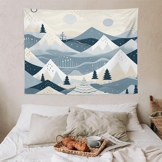 MaSiledy Tapestry Snow Mountain Scandinavian Winter Aesthetic Bedroom Tapestries Xmas Rustic Winter Holiday Tapestry Wall Hanging Wall Hanging for Bedroom Living Room Dorm Landscape 30"x40"