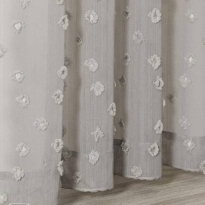 MYSKY HOME Grey Sheer Short Curtains with Pom Pom for Small Windows Bedroom Nursery Kids Girls Room Curtains Cafe Kitchen Light Filtering Boho Drapes, Rod Pocket,52 x 54 Inches, 2 Panels