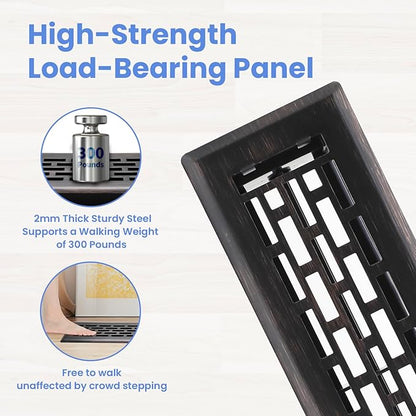 2x10 Inches 2 Pack Heavy Duty Walkable Floor Register - Easy Adjust Air Supply Lever Decorative Floor Vent Covers - Boston Design Vent Covers for Home - Oil Rubbed Bronze