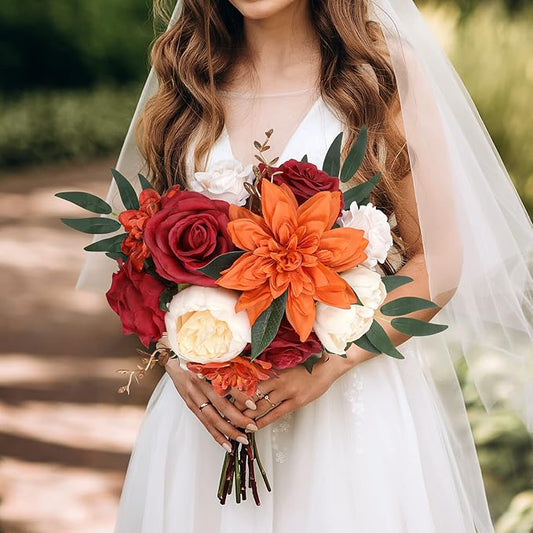 AmyHomie Orange Artificial Flowers Combo Silk Mix Peony Rose Hydrangea Fake Flowers w/Stem for DIY Wedding Bouquets Centerpieces Arrangements Table Fall Decor Party Bridal Baby Shower Home Decorations