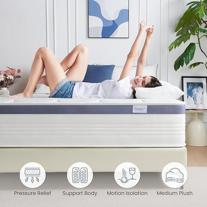Full Size Mattress 10 Inch, Hybrid Full Mattress in a Box with Cooling Gel Memory Foam and Individually Pocket Innerspring for Support and Pressure Relief, Medium Firm