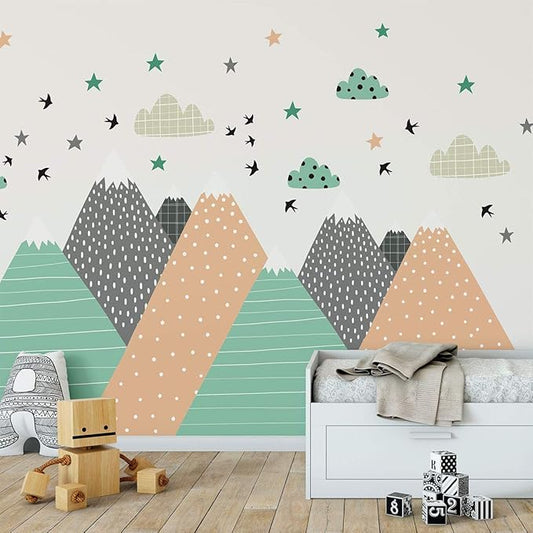 Ambiance Stickers Scandinavian Nordic Mountains Wall Decals, DIY Home Decor, Peel and Stick Removable Stickers, Waterproof and Self Adhesive Wall Art - H55 x L110 CM