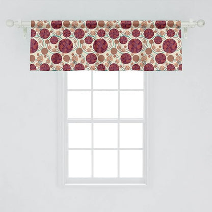 Lunarable Geometric Circle Window Valance Pack of 2, Ring Spherical Disco Balls Dot and Stripes Swirls Display Print, Rod Pocket Curtain Valances for Kitchen Bedroom, 54" X 18", Maroon Beige