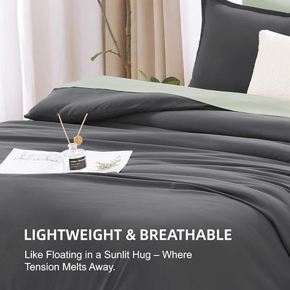 Litanika Dark Grey Oversized King Comforters Super King Plus Size, 3 Pieces Lightweight Solid Bedding Comforter Set, All Season Fluffy Bed Set (128x120In Comforter & 2 Pillowcases)