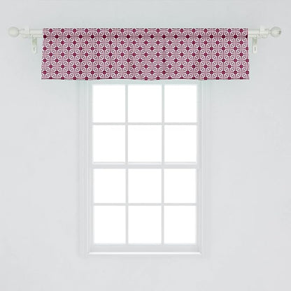 Lunarable Grid Window Valance Pack of 2, Traditional Abstract Symmetric Line Art Mesh Lines Squares, Rod Pocket Curtain Valances for Kitchen Bedroom, 54" X 12", Magenta White