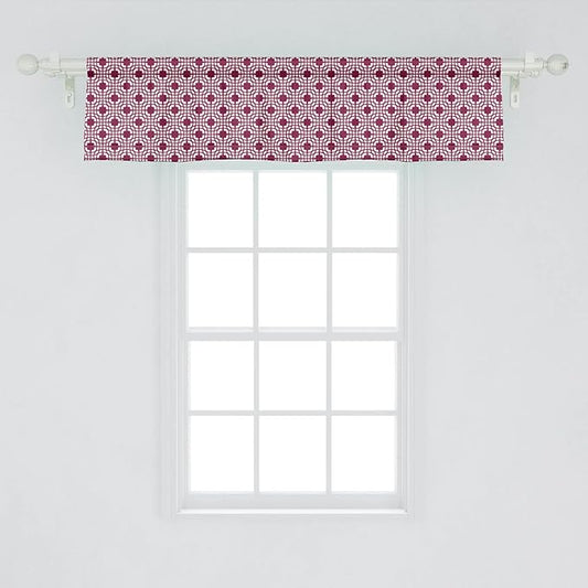 Lunarable Grid Window Valance Pack of 2, Traditional Abstract Symmetric Line Art Mesh Lines Squares, Rod Pocket Curtain Valances for Kitchen Bedroom, 54" X 12", Magenta White