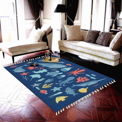 Boho Rug Cute Undersea World Deep Ocean sea Fish Octopus Scandinavian Chic Area Rug Washable Hallway Runner Rug Mat Pad Minimalist Nursery Decor for Living Room Bedroom Playroom Classroom