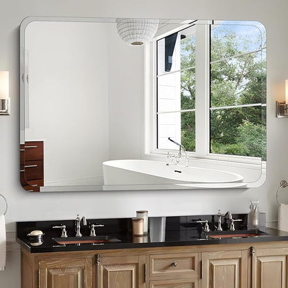 Frameless Bathroom Mirror for Over Sink,Wall Mounted Vanity Mirrors 15x25in,Rounded Rectangle Mirror Frameless with Polished Edge for Bedroom,Living Room,Entryway,Shatterproof (Horizontal/Vertical)