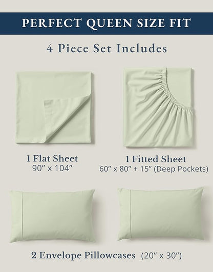 LANE LINEN 100% Organic Cotton Sheets Queen Size Bed Set, Machine Wash Eco Friendly Sustainably Produced Cotton Queen Sheet Set, Soft & Comfy Long Stabple Naturally Cooling Sheets– Mineral