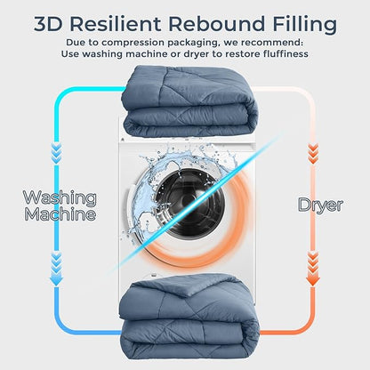 HEVUMYI Dusty Blue Cali-King Comforter Set - 7-Piece All Season Bed in a Bag Cali-King, Ultra Soft Bedding Set with Comforter, Flat Sheet, Fitted Sheet, Pillowcases, Pillow Shams
