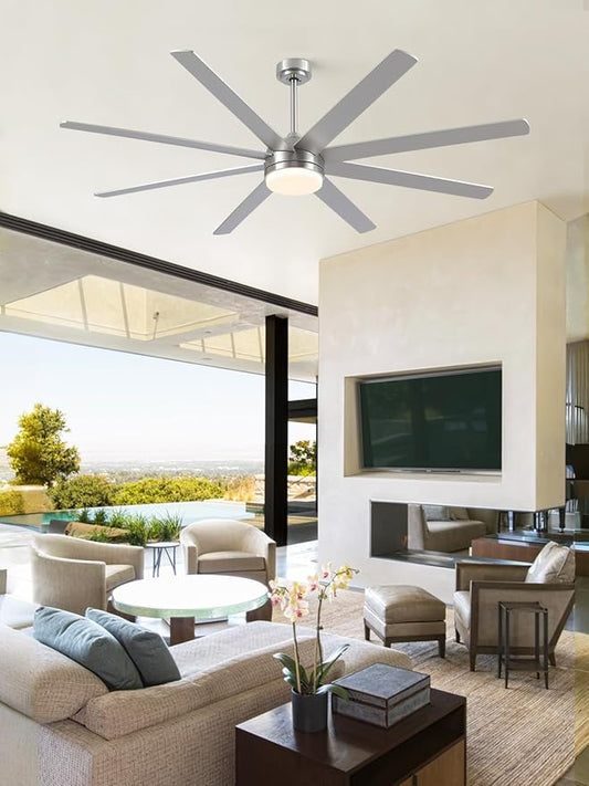 YUHAO 72 Inch Brushed Nickel Ceiling Fan with Light and Remote Control.Noiseless,Dimmable,3CCT,6 Speeds Reversible, DC Ceiling Fans for Indoor or Covered Outdoor