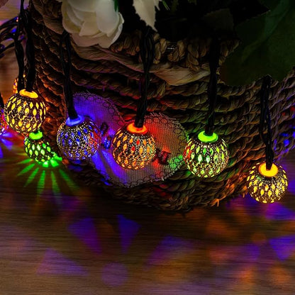 Solar Moroccan String Lights Outdoor 60 LED 36 Ft Globe Fairy Lights with 8 Lighting Modes, Waterproof Solar Powered String Lights for Garden Yard Gazebos Camping Party (Multicolor)