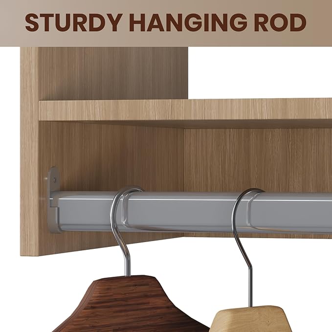 ROOMTEC 28.5" Tall Hanging Closet Unit, Modular Closet System with Hanging Rod, Wardrobe Organizer for Bedroom or Walk-in Closet, Wall Mounted, Customizable Clothes Storage Unit, Wood