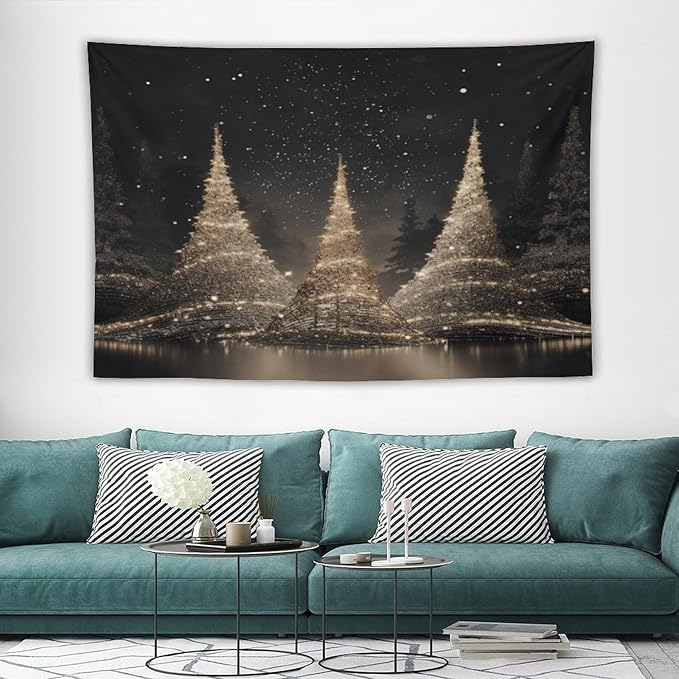 Tapestry Silver Lighted Christmas Trees Tapestries for Bedroom Vintage Christmas Wall Tapestry Vintage Wall Hanging for Living Room Dorm Decor Landscape 40"x60" Tapestries Winter Snowflake Decorative
