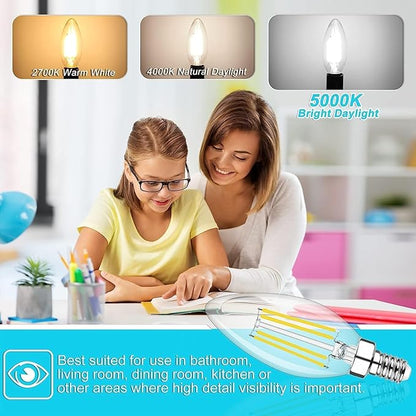 Cotanic Dimmable LED Candelabra Bulb with E12 Small Base, C35 Ceiling Fan Light Bulbs, 5000K, 4W, 60W Equivalent, 600LM, 12 Pack, Vintage Candle Lightbulb for Chandelier, Sconce, Porch Lights