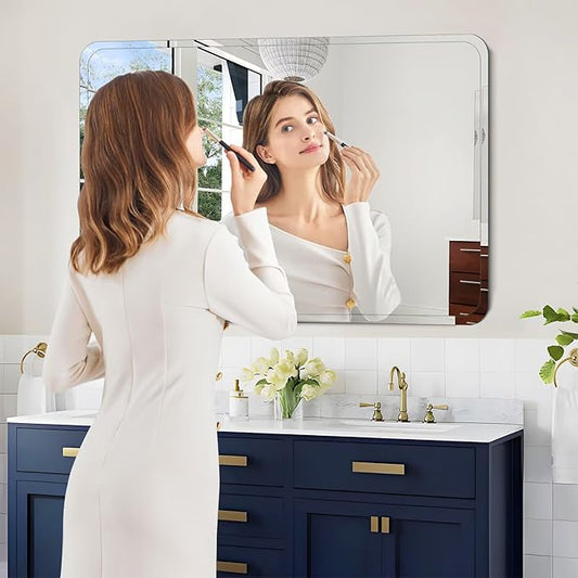 Frameless Bathroom Mirror for Over Sink,Wall Mounted Vanity Mirrors 22x28in,Rounded Rectangle Mirror Frameless with Polished Edge for Bedroom,Living Room,Entryway,Shatterproof (Horizontal/Vertical)