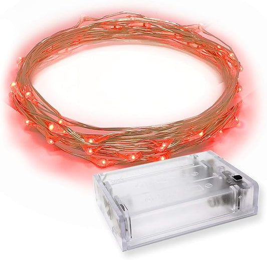 30 LEDs Red Color String Lights Silver Wire Indoor and Outdoor 9.5 Feet Firefly Starry Fairy Lights Battery Powered for DIY, Christmas, Holidays, Party, Bedroom and Centerpieces
