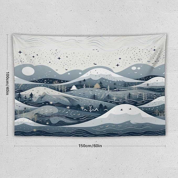 MaSiledy Tapastry's Wall Hanging Snow Mountain Scandinavian Winter Tapestry Rustic Country Holiday Wall Art Tapestry for Bedroom Aesthetic for Bedroom Aesthetic Home Decor 40"x60"