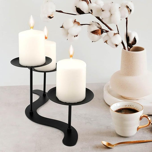 Iron Candle Holder Fireplace: 3 Arms Metal Candelabra Centerpiece Decor - Candle Holder Stand for Candelabra Pillar Candles