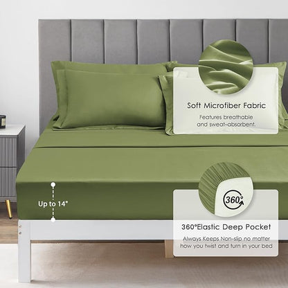 Love's cabin California King Comforter Set Olive Green, 7 Pieces California King Bed in a Bag, All Season Bedding Sets with 1 Comforter, 1 Flat Sheet, 1 Fitted Sheet, 2 Pillowcase and 2 Pillow Sham