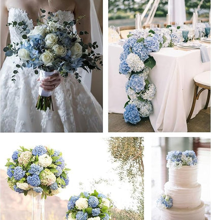 20 Pcs Blue and White Hydrangea Artificial Flowers Bulk, Faux Hydrangea Flowers Heads, Artificial Fake Silk Hydrangea Flowers with Stems, White Flowers Artificial for Decoration Wedding Décor