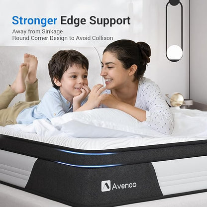 Avenco Full 12 Inch Hybrid Mattress - Medium Firm, CertiPUR-US Foam, Pressure Relief, Motion Isolation, Breathable Fabric