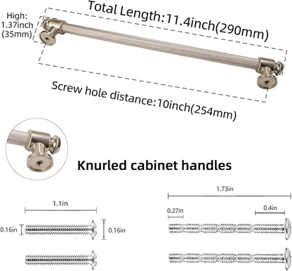 6 Pack 10 inch(254mm) Brushed Satin Nickel Kitchen Cabinet Handles Knurled Cabinet Pulls Silver Drawer Pulls Kitchen Cabinet Hardware Kitchen Handles Drawer Pulls Dresser Handles