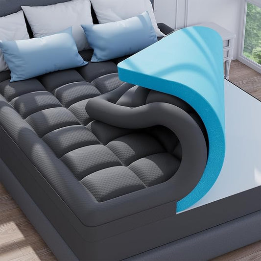 ELEMUSE Dual Layer 3 Inch Memory Foam Mattress Topper Cal King, 2 Inch Cooling Gel Memory Foam Plus 1 Inch Down Alternative Pillowtop Mattress Pad with Cooling Cover, Soft Comfort Support, Grey