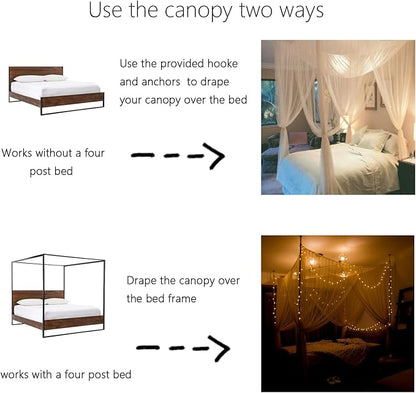 Bed Canopy, Canopy Bed Curtains Bed Drapes for Full Queen King Size Bed Mosquito Net Bed Canopy Curtains for Patio Indoor Outdoor Gothic Room Decor Screen Netting Canopy Curtains Blcak