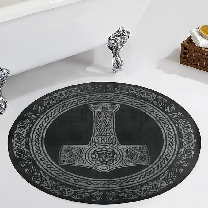Norse Mythology Viking Thors Hammer Scandinavian Ultra Soft Non-Slip Area Rugs Indoor Coral Velvet Floor Mat Short Flannel Carpet for Living Room Bedroom Dining Room