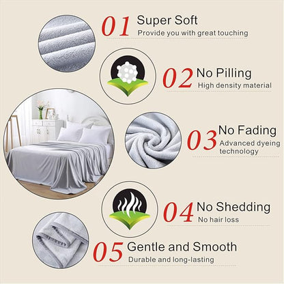 Polar Fleece Blankets Queen Size for The Bed Extra Soft Brush Fabric Super Warm Sofa Blanket 90" x 90"(Light Gray Queen)