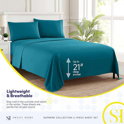 King Size Sheets - Breathable Luxury Bed Sheets with Full Elastic & Secure Corner Straps Built In - 1800 Supreme Collection Extra Soft Deep Pocket Bedding, Sheet Set, EXTRA DEEP pocket - King, Teal