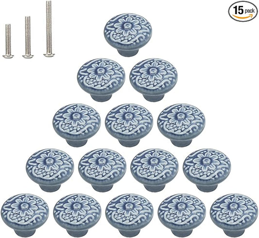 HUAMULAN 15 PCS Cabinet Knobs Glossy Ceramic Dresser Mushroom Table Drawer Cupboard Pull Furniture DIY Wardrobe Solid Color Vintage Handle,with 3 Size Mounting Screws