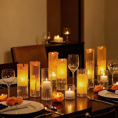 yshengood 6 Pcs Glass Hurricane Candle Holder Ribbed Glass Candle Holder - Elegant & Easy to Use, Perfect for Wedding, Holiday, Party Decor, Home and Event Essential