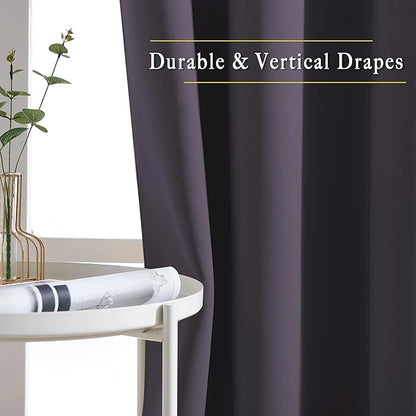 NICETOWN Blackout Curtains for Bedroom, Grommet Solid Thermal Drapes Light Blocking Window Treatments Sound Reducing for Living Room, Greyish Purple, W46 x L63, 2 Panels