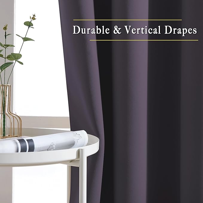NICETOWN Greyish Purple Room Darkening Bedroom Curtains, Grommet 50% Blackout Thermal Insulated Window Treatment Room Divider Drapes for Bedroom, W66 x L102, 2 Panels